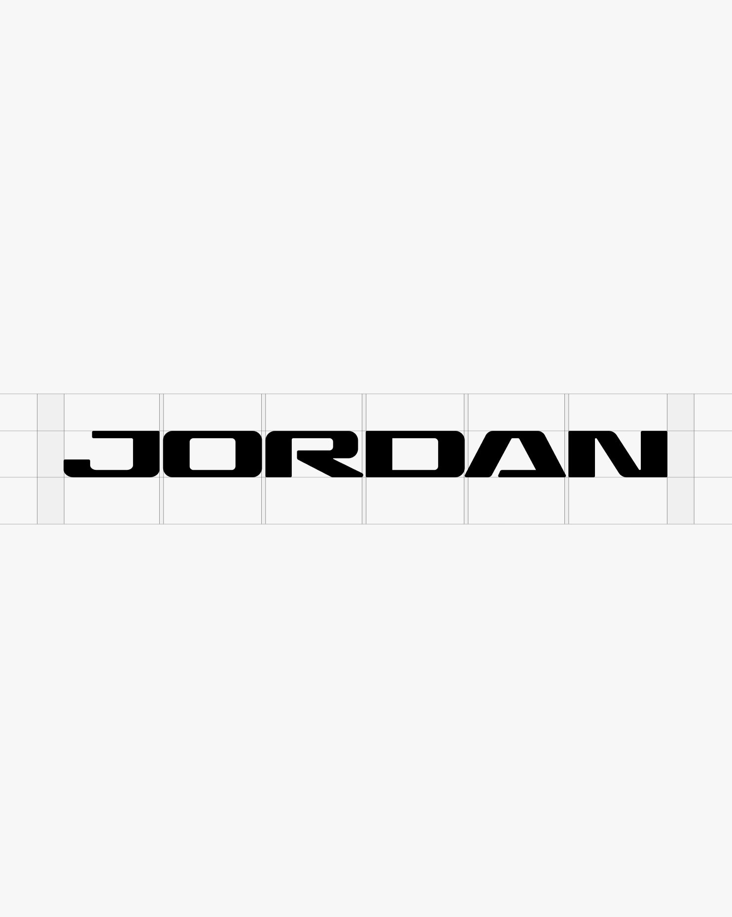 Black Jordan wordmark shown on a proportional layout grid for spacing and construction reference